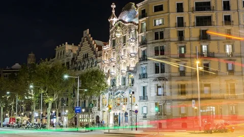 Casa Batllo, designed by famous Catalan architect Antoni Gaudi, Barcelona Stock Footage 82330764