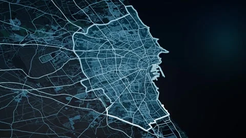 Casablanca Morocco Glowing Digital Map Animation 4K Stock Footage 337253578