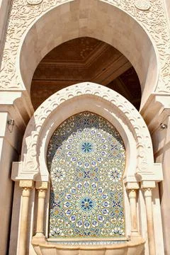 Casablanca, Morocco: Moroccan tile work at Hasan II Mosque Stock Photos