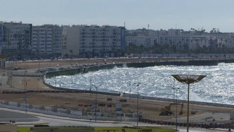 Casablanca seafront, the waves crash on the rocks, Morocco, Africa in 4K Stock Footage 93906124