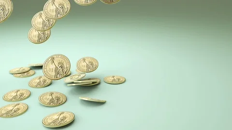 Cascade of 1 dollar coins Stock Footage 100219351