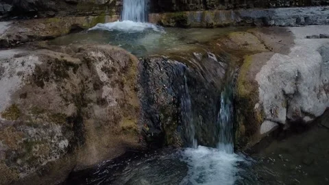 Cascade, beautiful view of waterfall. Wild enviroment in farmland. Drone shot Stock Footage 162499867