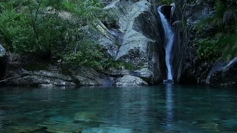 Cascade flowing in panorama shot Stock Footage 79477542