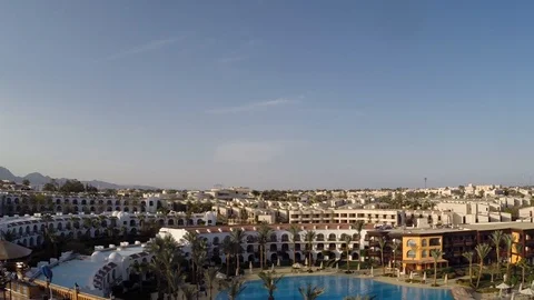 Cascade hotel on the beach in Egypt. first line at an empty hotel Stock Footage 126732480