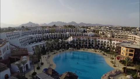 Cascade hotel on the beach in Egypt. first line at an empty hotel Stock Footage 126732547