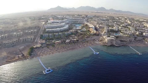Cascade hotel on the beach in Egypt. first line at an empty hotel Stock Footage 126732553