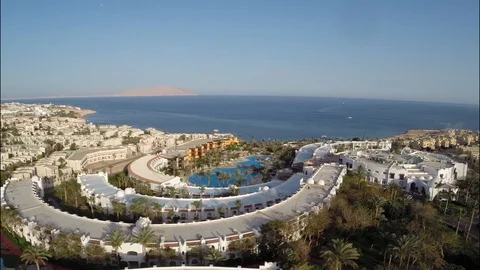 Cascade hotel on the beach in Egypt. first line at an empty hotel Stock Footage 126732559