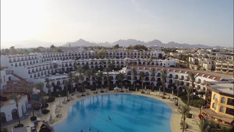 Cascade hotel on the beach in Egypt. first line at an empty hotel Stock Footage 126732581