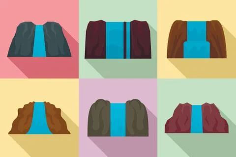 Cascade icons set, flat style Stock Illustration