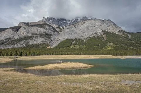 Cascade Mountain and Cascade River in Banff Stock Photos