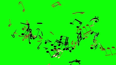 Cascade of musical notes, replaced by golden staves. Looping 3d animation Stock Footage 75009177