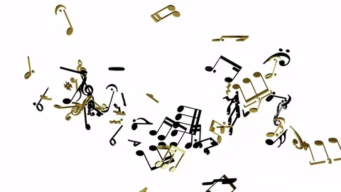 Cascade of musical notes, replaced by golden staves. Looping 3d animation Stock Footage 75009622