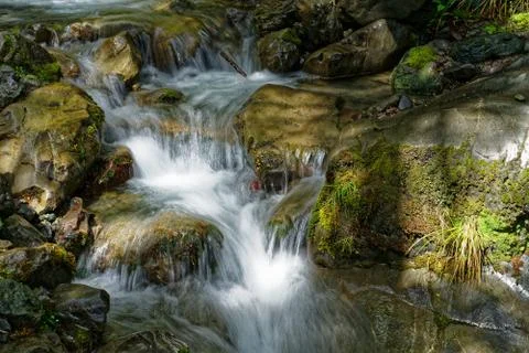 Cascade or waterfall, St James Walkway, Lewis Pass, New Zealand. Stock Photos