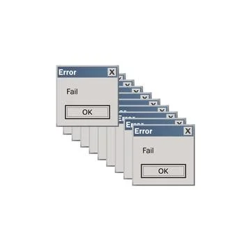 Cascade of retro operating system error message windows on white background. 库存插图