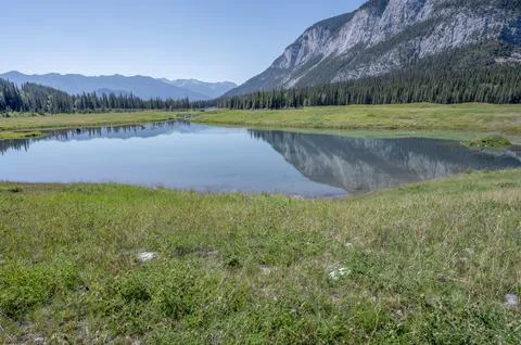 Cascade River and Cascade Mountain in Banff Stock Photos