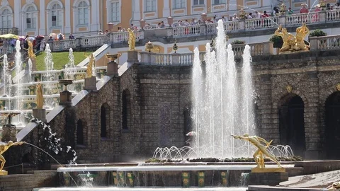 Cascade Samson in Peterhof. The most important fountain in Peterhof. Stock Footage 109656673