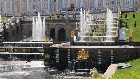 Cascade Samson in Peterhof. The most important fountain in Peterhof. Stock Footage 109656895
