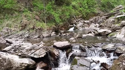 A cascade of small waterfalls from a small river flowing. Stock Footage 197592753