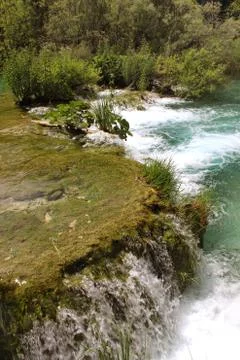 A cascade of transitions Plitvice lakes Stock Photos
