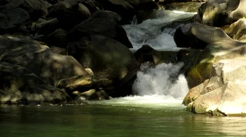 Cascade of water on the mountain river Stock Footage 68807087