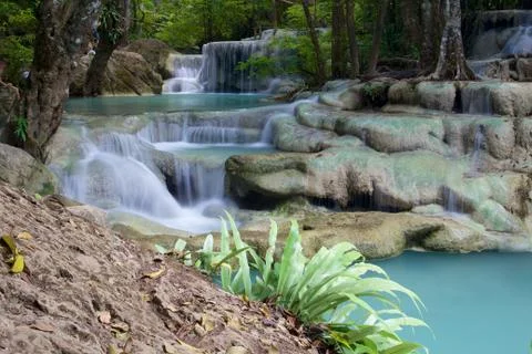 Cascade waterfall in Erawan Stock Photos