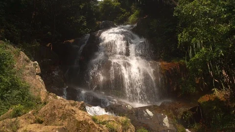 Cascade waterfall in picturesque jungle rainforest Stock-Footage 111440825