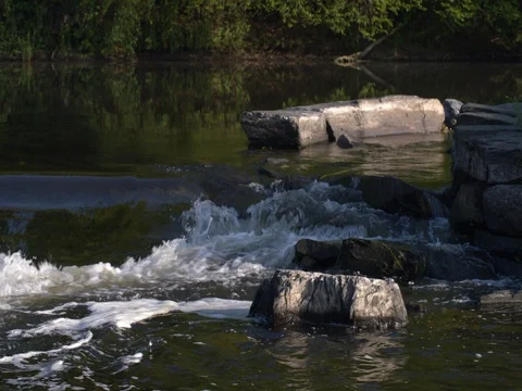 Cascade waterfall in the Semois river early morning in Europe Stock Footage 76202067