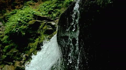 Cascade waterfall splash on stones in forest among mountains. Video stock 65491949