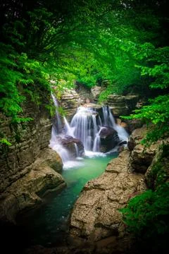 Cascade Waterfall in the Woods Stock Photos