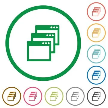 Cascade window view mode flat icons with outlines Stock Illustration