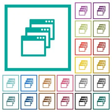 Cascade window view mode flat color icons with quadrant frames Stock Illustration