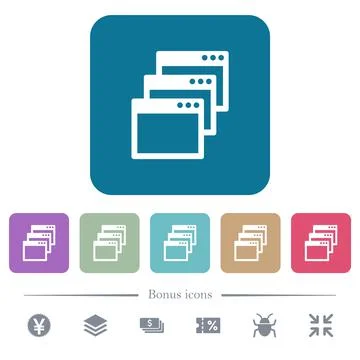 Cascade window view mode flat icons on color rounded square backgrounds Stock Illustration