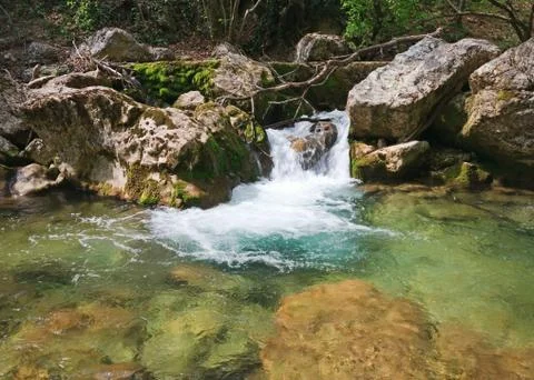 Cascades on mountain river Stock Photos