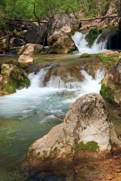 Cascades on mountain river Stock Photos