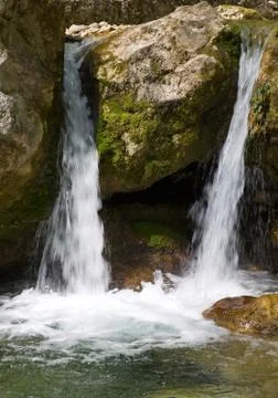 Cascades on mountain river Stock Photos