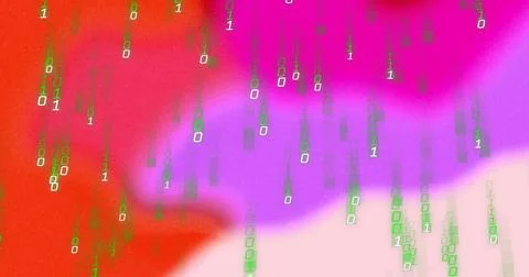 Cascading binary digit streams flowing in virtual environment, with neon green Stock Illustration