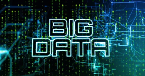 Cascading binary digits sparking weaving circuitry flickering BIG DATA letters Stock Footage 312905412