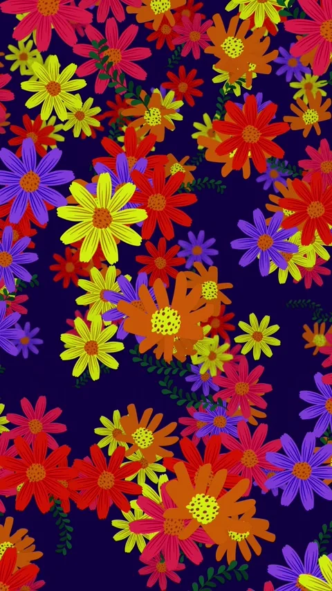Cascading Colorful Botanical Flower Pattern Animation on Dark Background 스톡 동영상 328340014