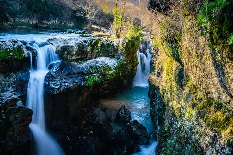Cascading Gorge Waterfall Stockfoto's