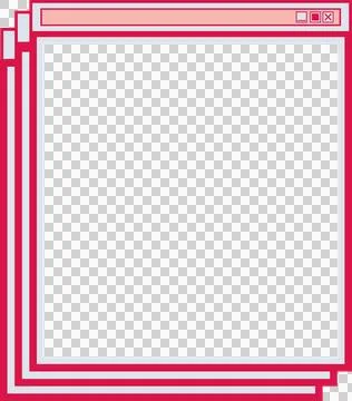 Cascading magenta flat UI windows are showing teal content, control icons, Stock Illustration