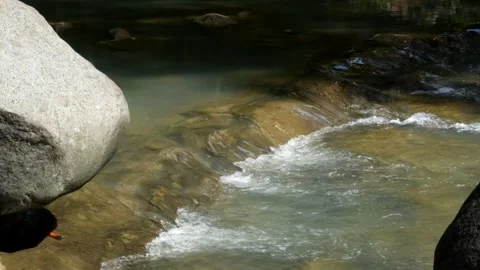 Cascading mountain river flowing over rocks in a natural landscape Stock Footage 336843555