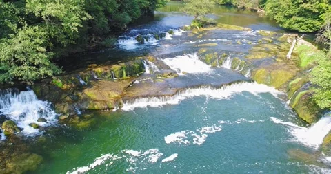 Cascading river rapids on Krka River near Žužemberk, Slovenia Stock Footage 325671567