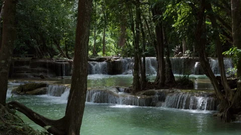 Cascading Tropical Waterfall And Forest Stream In Huai Mae Khamin Waterfall.. Video stock 338326796