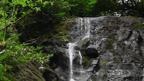 Cascading water flowing gracefully over a rocky waterfall Stock Footage 283363356