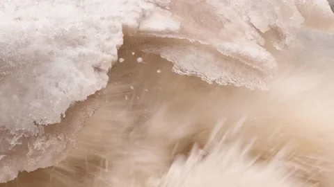 Cascading water under ice and snow Copper Falls SP Wisconsin Video stock 232250355