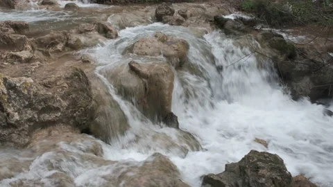 Cascading waterfall after heavy rain in the mountains of Galilee Stock Footage 170726139