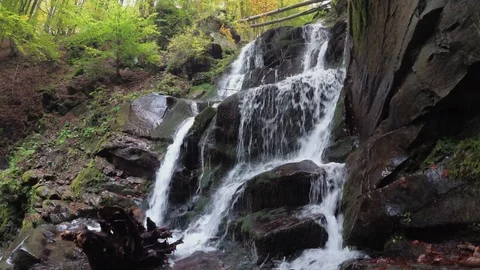 Cascading Waterfall In the Forest. Ukraine Stock Footage 120192256