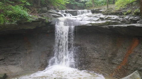 Cascading Waterfall with green trees above Stock Footage 54548668