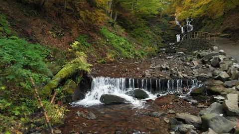 Cascading Waterfall. Mountain River In The Forest At Fall Stock Footage 105479622