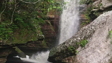Cascading Waterfall Surrounded by Lush Greenery Stock Footage 336521147